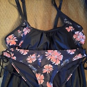 Pink Floral Tankini with Bikini Bottoms